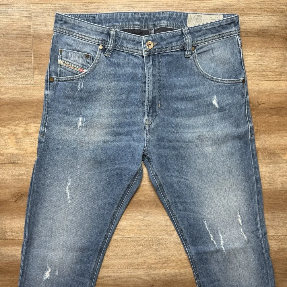 Diesel Krayver Jeans Men 31x32 Blue Slim Carrot Stretch Distressed Denim R248D